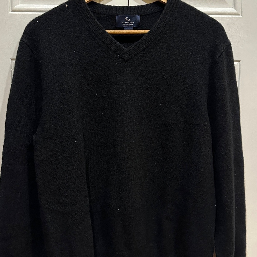 Lands' End Men's Classic Black V-Neck Sweater